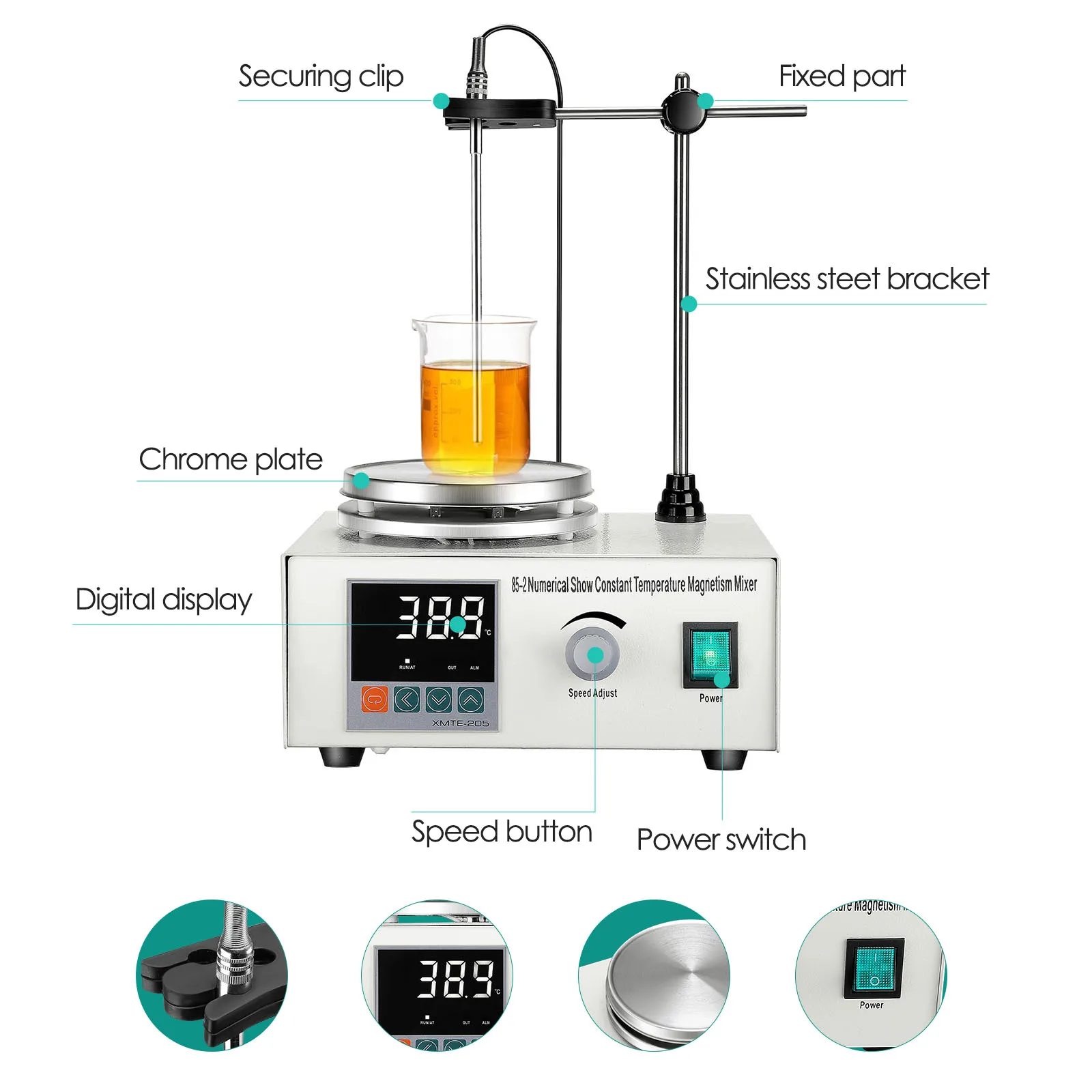 Máquina misturadora de laboratório 200w, agitador magnético de aquecimento, placa quente de 1000ml, misturador de controle duplo para agitar 110v-220v