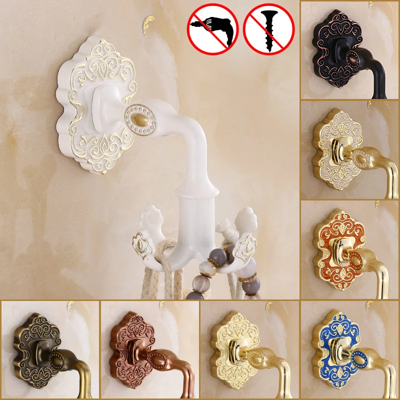 Bathroom Punch-Free Hook Wall Decoration Door Rear Euro Clothes Hook Inlaid Jade Livingroom Bathroom Coat Hook Clothes Rack