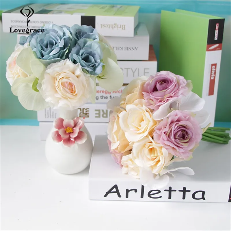 

Искусственные цветы, 12 голов, роза, Орхидея, Шелковый букет, «сделай сам», свадебный стол, Декор для дома, гостиной, стола, искусственный цветок пучка