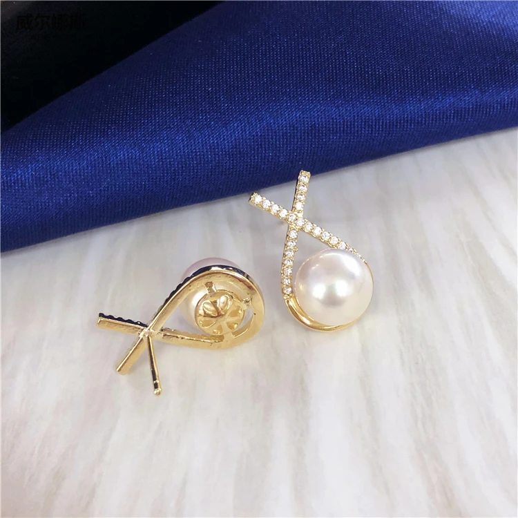 Wholesale Gold Plated Stud Earrings Mountings Findings Jewelry Settings Parts for Pearls Beads Stones, 10pairs/lot