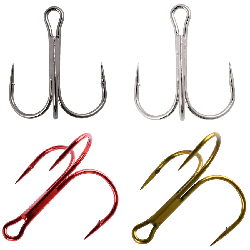 10pcs/ Box Treble Fishing Hooks Carbon Steel Barbed Fishhooks Set Round Folded Saltwater sea Fishing Tackle Accessories For Lure