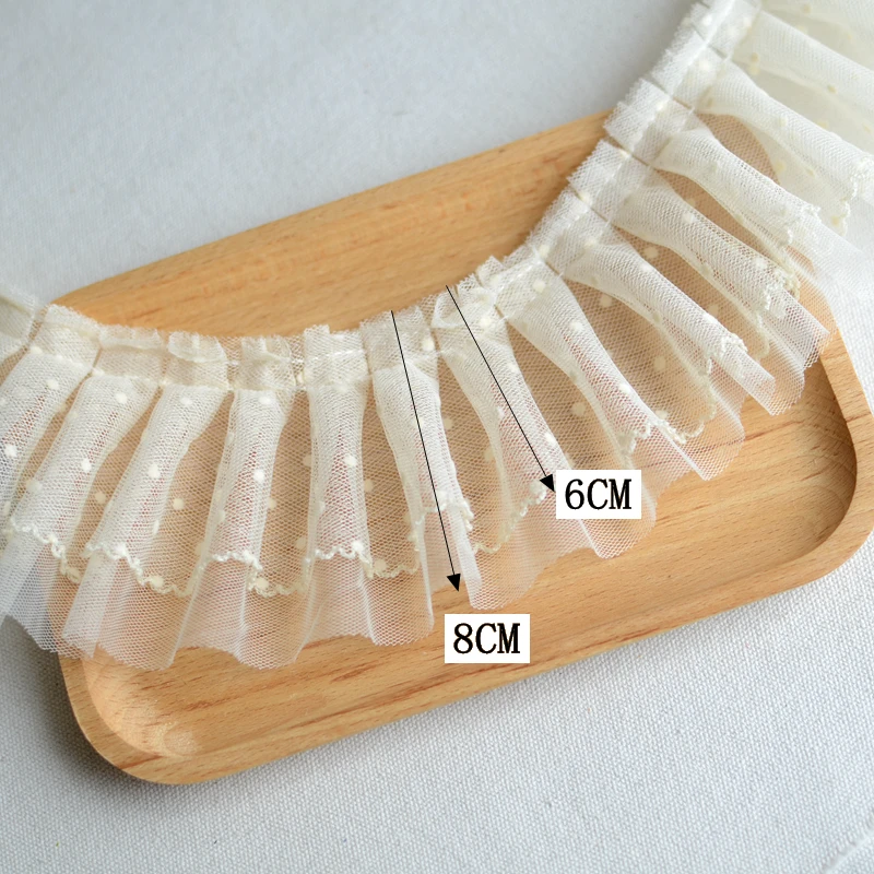 2 metry beżowa podwójna siatka w kropki z koronki z falbankami wykończenia odzieży akcesoria materiałowe sukienka taśma koronkowa