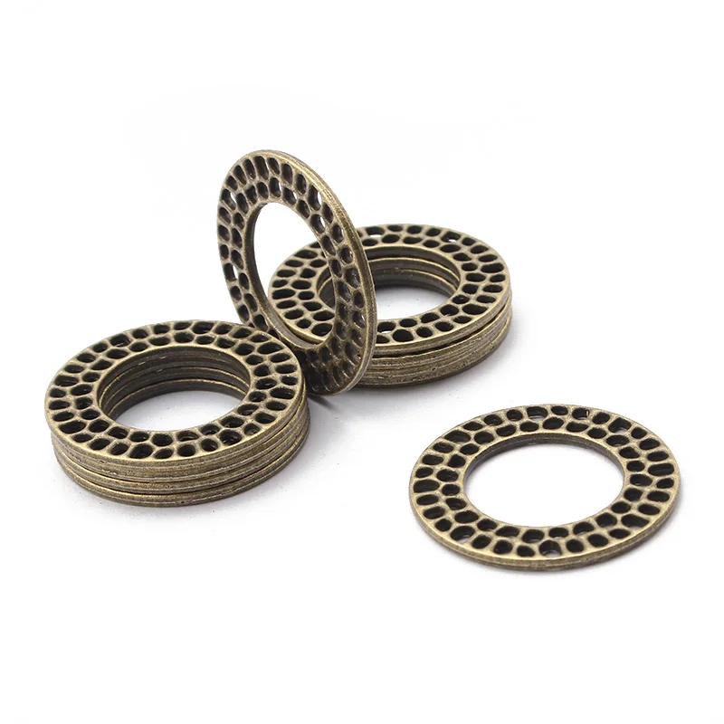 10pcs Antique Bronze Color 30mm Round Circle Charms Pendant Connector For DIY Necklace Earrings Jewelry Findings Making