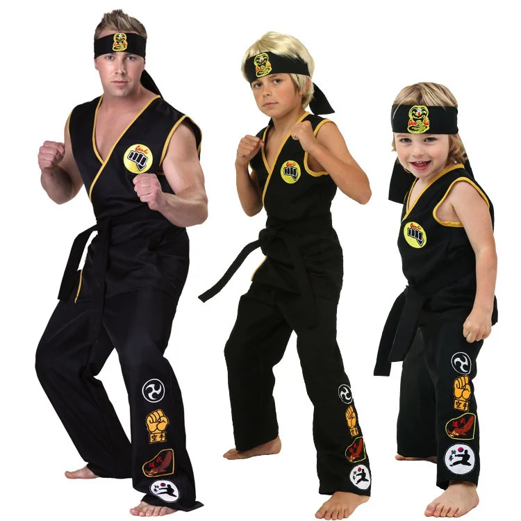 New Halloween Party Cosplay Adult Kid Baby Gym Karate Taekwondo Suits Black Japanese Taekwondo Mafia boxer Costume