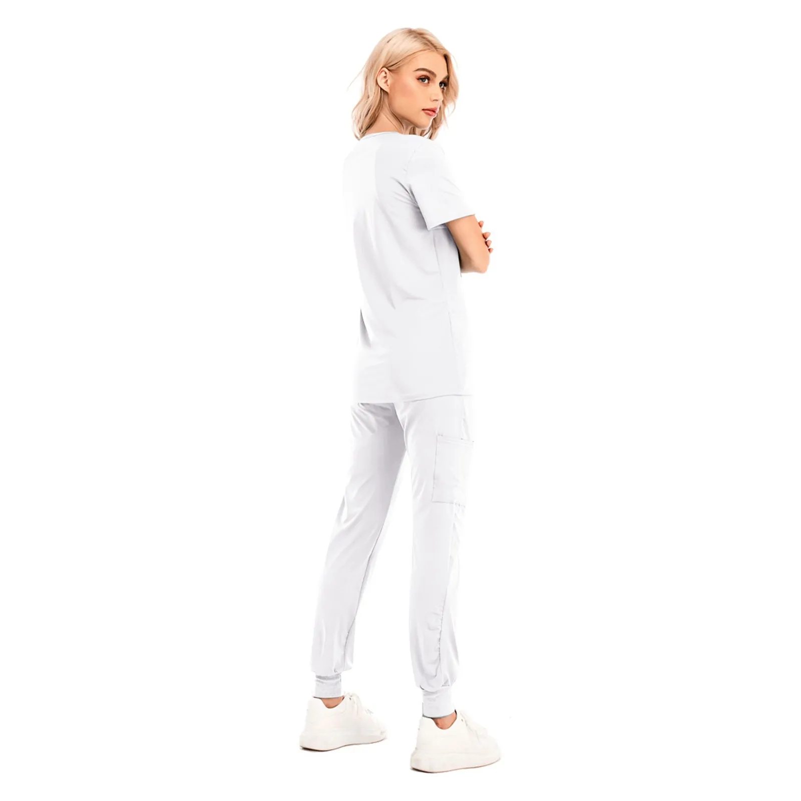 Frauen zweiteiligen Anzug Set Peelings Pflege uniform Sets Tops Hosen V-Ausschnitt Kurzarm schnell trocknende Anzüge solide Arbeits uniforme