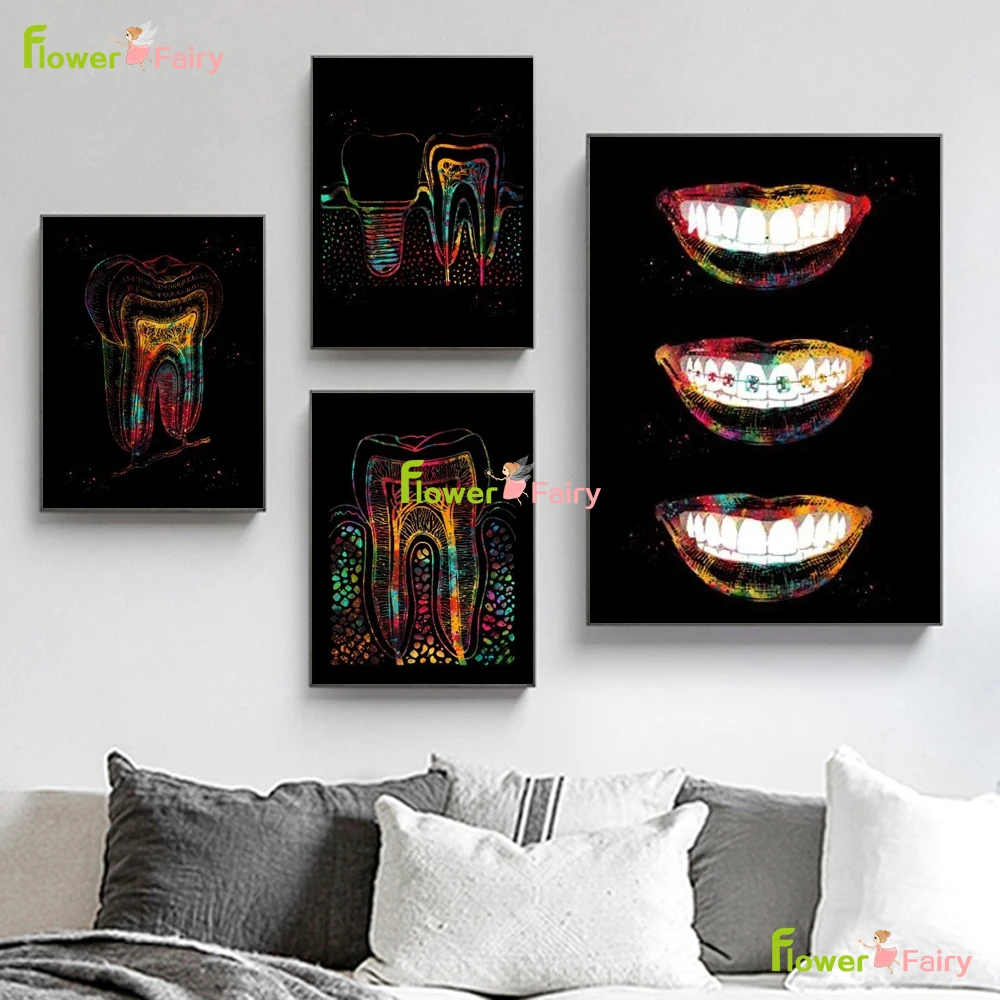 

Dental Colorful Tooth Art Nordic Poster Wall Art Canvas Painting Posters Cuadros Wall Pictures For Living Room Decor Unframed