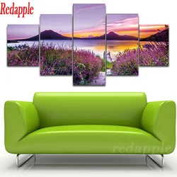 diamond painting stitch cross 5 pcs picture modular beautiful landscape lavender flowers sea diamond embroidery mosaic decor art