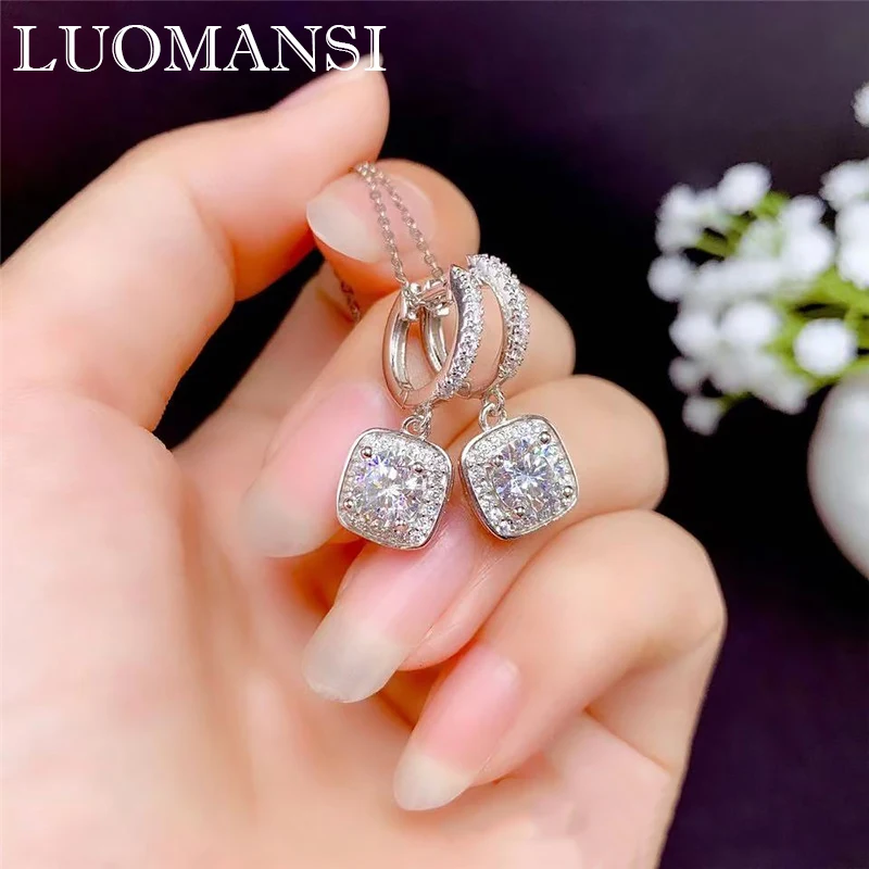 Luomansi Real S925 Sterling Silver 1CT D Color Moissanite Super Shiny Earrings with Appraisal Certificate Wedding Party Jewelry