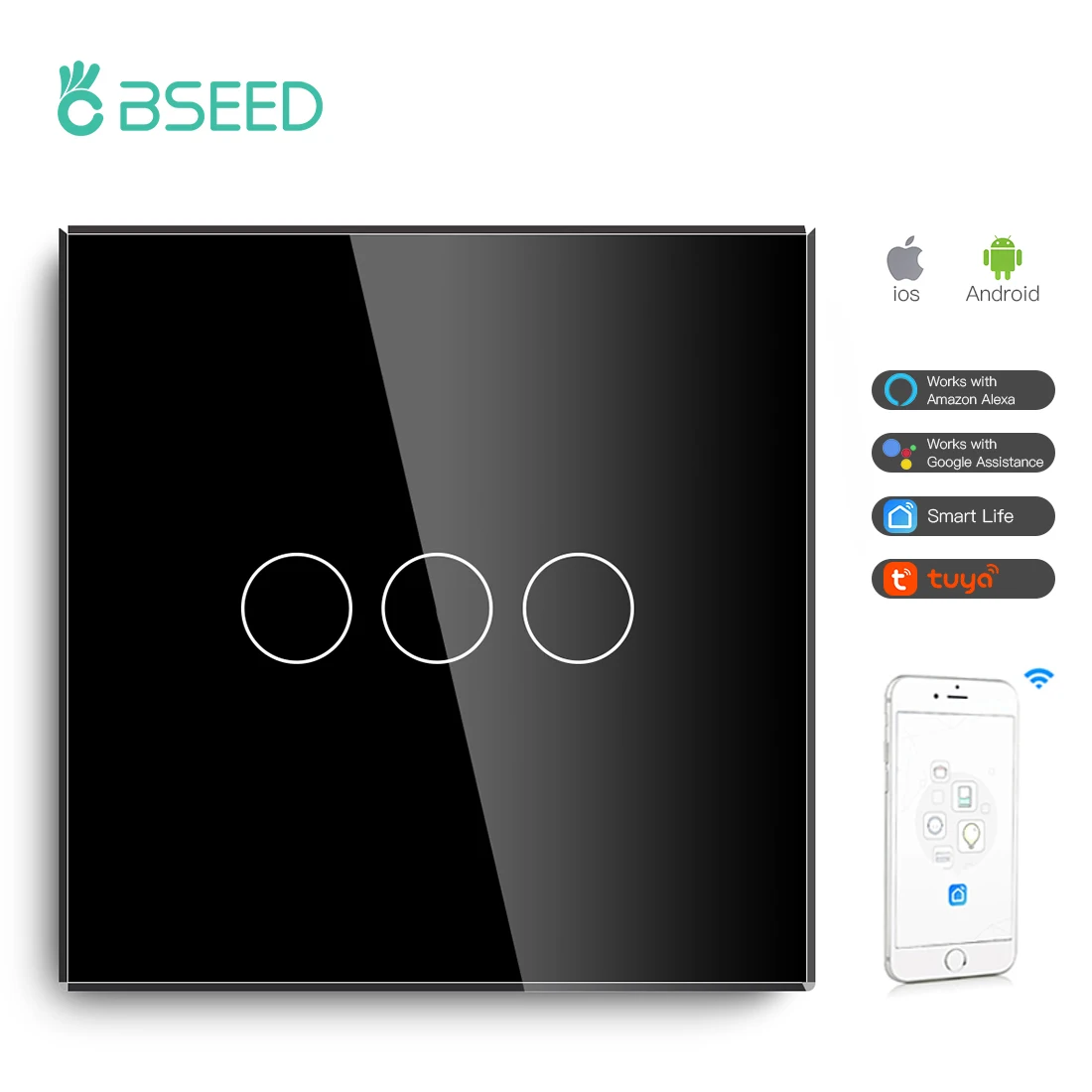 Zaad Wifi Licht Schakelaars Slimme Wandschakelaar 1/2/3Gang 1/2/3/3/4way Touch Sensor Schakelaar Met Normale Socket Ondersteuning Tuya Smart Leven