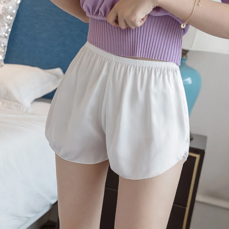 Sexy Women Summer Pajamas Shorts Ice Silk Safety Pants Under Skirt Elastic Waist Breathable Underpants Home Sleep Bottom Shorts