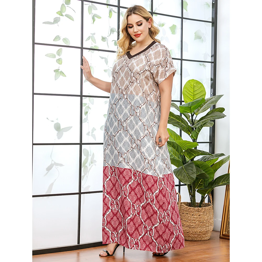 Casual Large Plus Size Dress Simple Long Skirt Suits For Women Summer Thin Soft Female Big Robe Short Sleeve Loose H Fat L-3XL