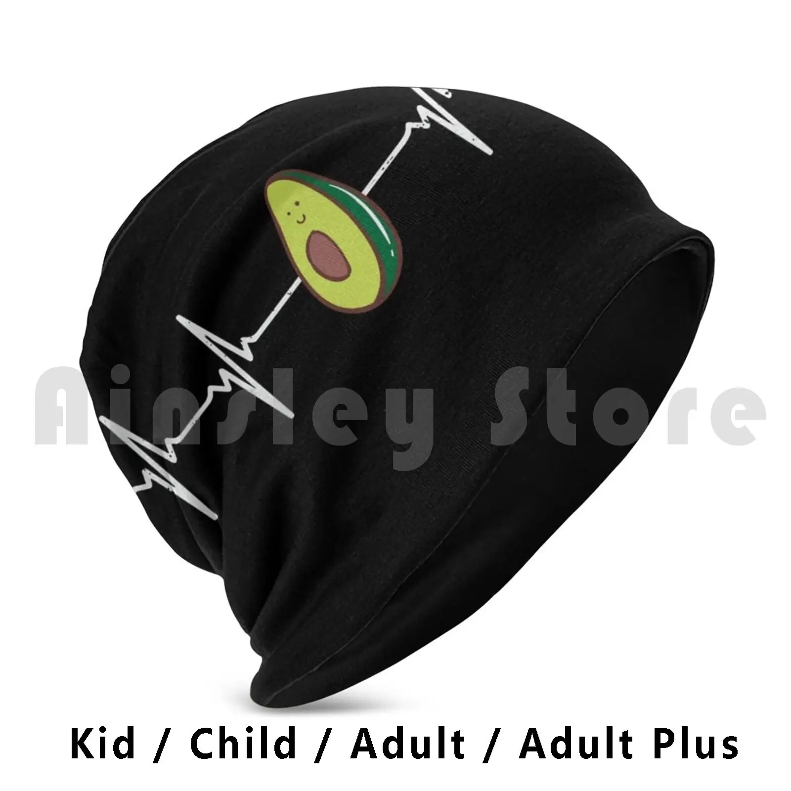 Avocado Heartbeat Beanies Knit Hat 1043 Beanies Print Avocado Heartbeat Avocado Heartbeat Vegan Guacamole