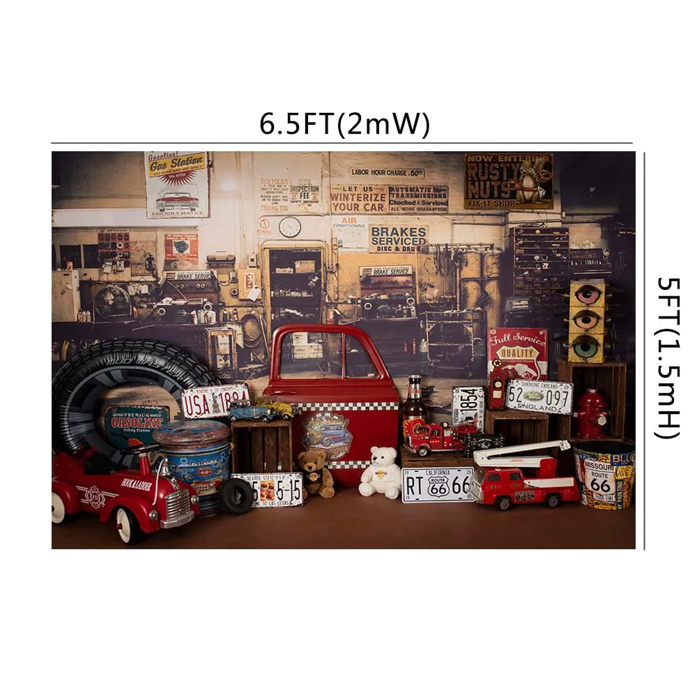 Car Repair Boy Birthday Cake Smash Photoshoot Backdrop License Plate Tire Retro Kids Birthday Photography Photo Props W-6011