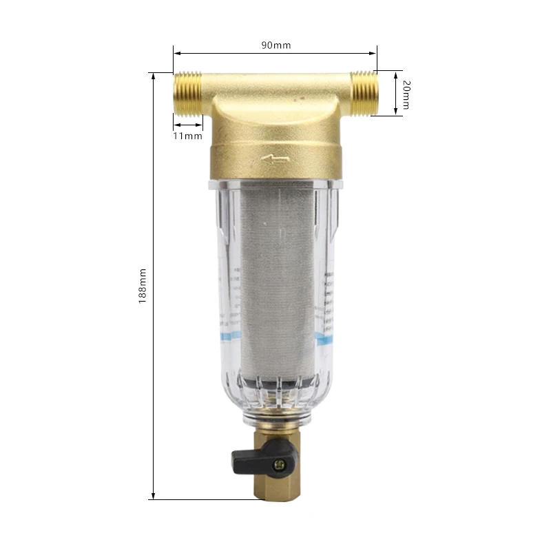 1/2' 3/4' 1' Pre-Filter Stainless Steel Brass Front-Mounted Filter Household Central 40-Micron Water Purification Element