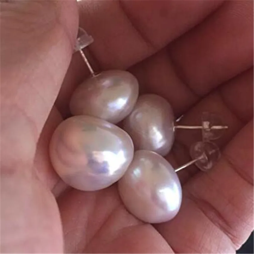 Fashion 11-12mm White Baroque Pearl Earrings 18k Ear Stud Gift Flawless Aurora Real Classic Fashion Irregular Mesmerizing Dangle