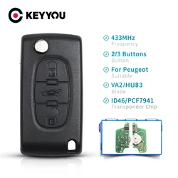 KEYYOU 2/3BT CE0536 CE0523 Remote Key Fob 433Mhz ASK For Peugeot 307 3008 308 408 433MHz ID46 Chip Car Flip Key VA2/HU83 Blade