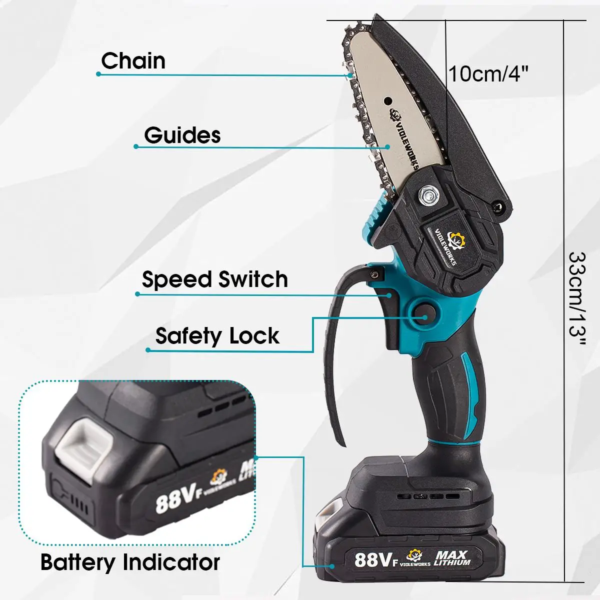 4 Inch 1200W Mini Electric Chain Saw With Battery Indicator Rechargeable Woodworking Tool EU Plug For Makita 18V Battery