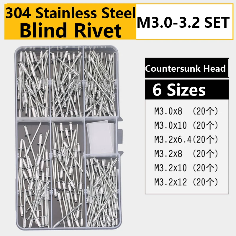 304 stainless steel Self Plugging Open End Dome Head Pop Blind Rivets Assortment Kit Set Sheet Metal, Automotive Duct Work