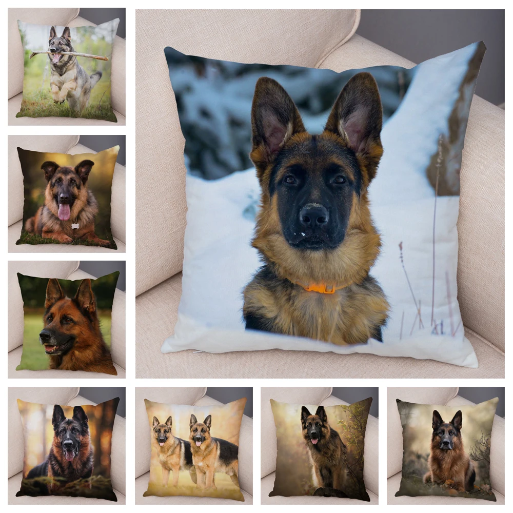 German Shepherd Dog Pillow Case Covers Decor Pet Animal Cushion Cover for Sofa Home Super Soft Short Plush Pillowcase 45*45cm