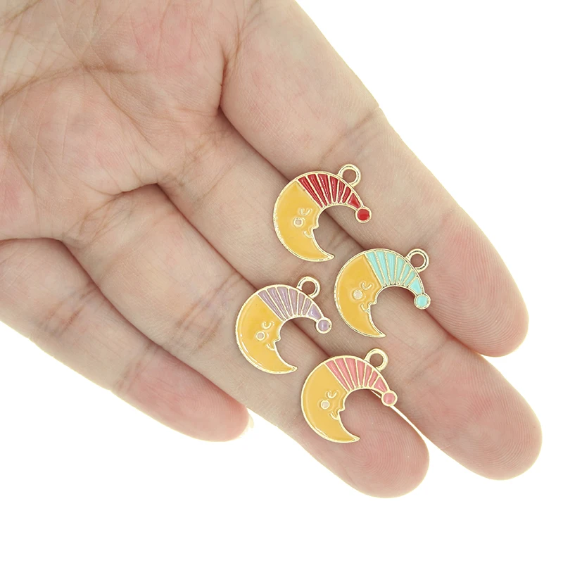 10pcst Cartoon Enamel Cute Sleeping Moon Charms for Jewelry Making Pendant Fit Necklaces Earring DIY Craft Alloy accessories New