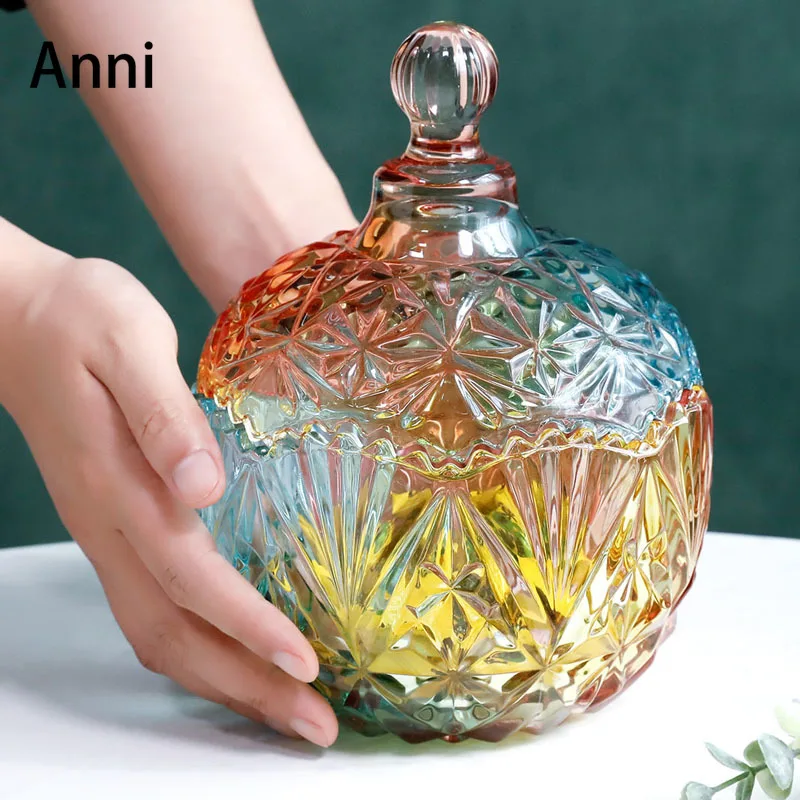 European Color Relief Glass Bottle Creativity Snack Candy Jars Coffee Table Storage Jar with Lid Grain Dispenser Home Decoration