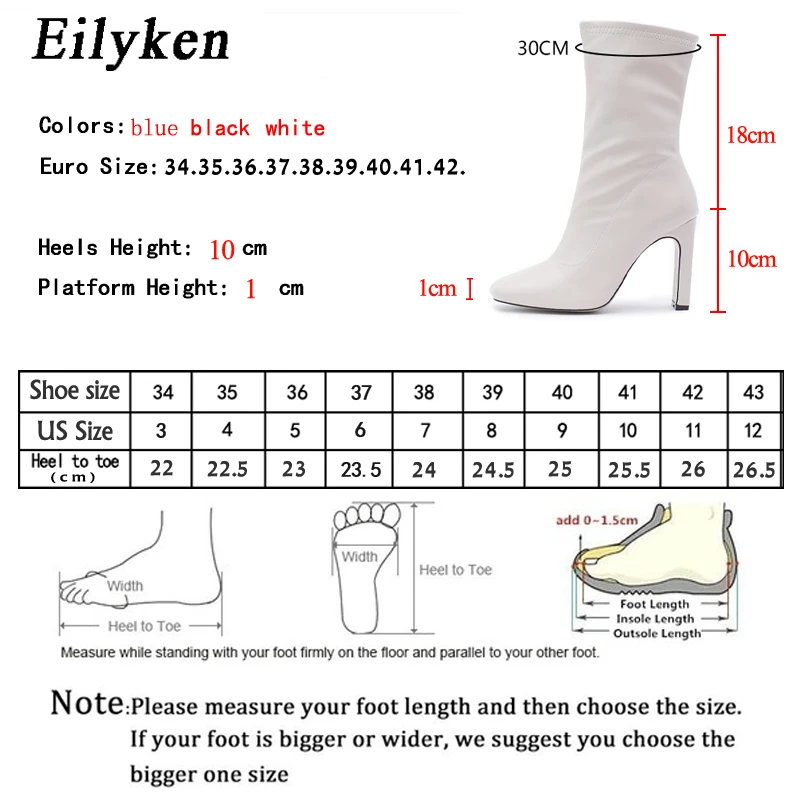 Eilyken Size 35-42 Women Square Head Ankle Boots Fashion High Heels Autumn Winter Shoes Zipper Office Lady Blue Botas De Mujer