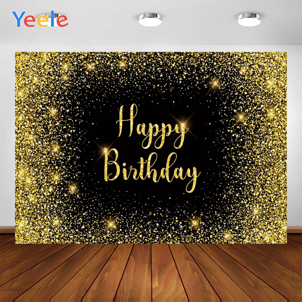 Yeele Happy Birthday Golden Spots And Star Black Board Background Photophone Photography Backdrop for Decoration Customized Size