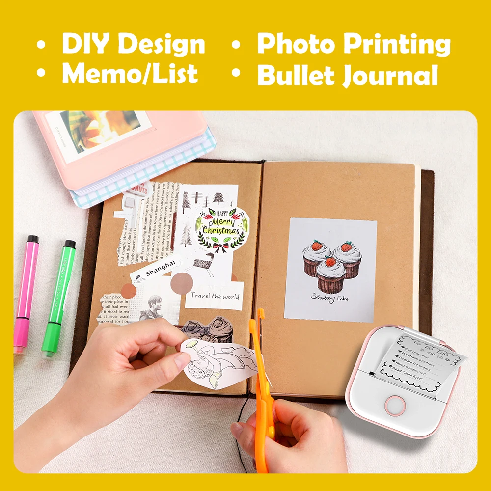 Imagem -06 - Pocket Printer Photo Journal Printing 53 mm Etiquetas da Etiqueta Conexão sem Fio No-ink Impressão Térmica Bateria Longa Phomemo-t02