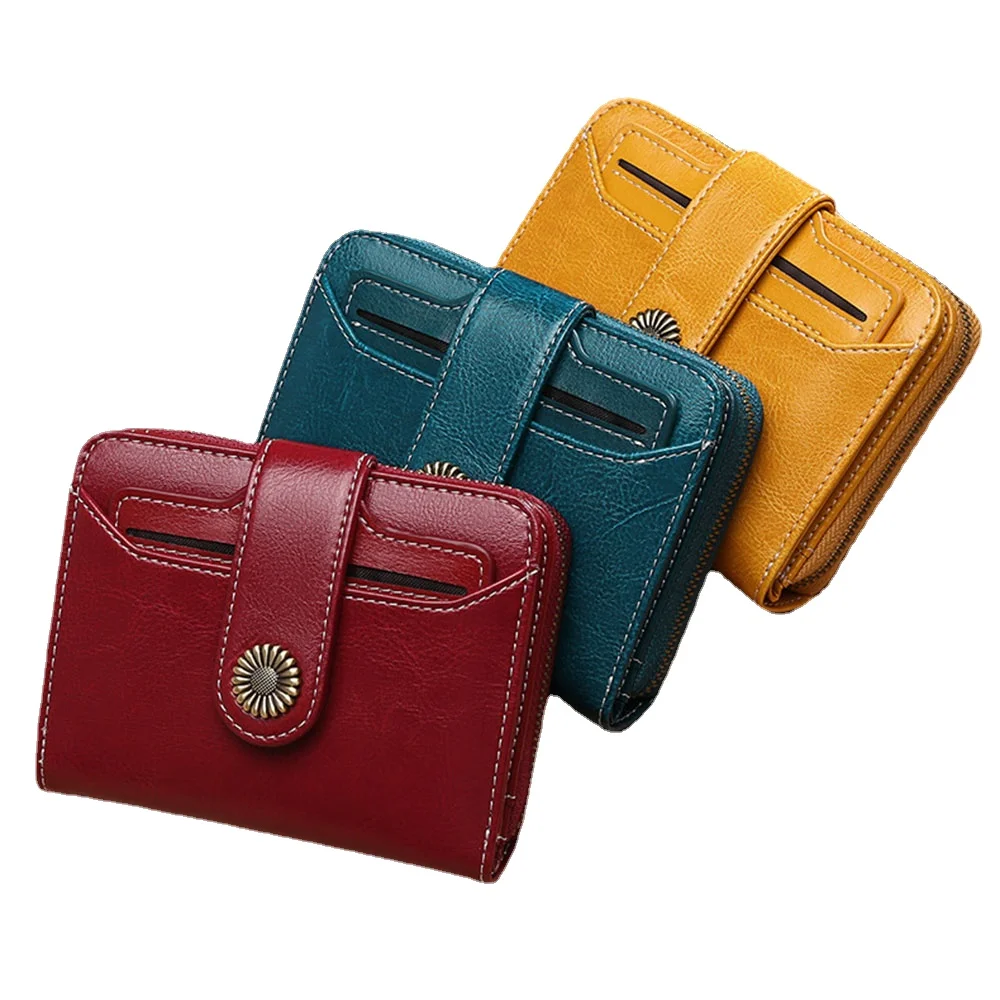 2022 New Genuine Leather Women Wallet Short Student Multifunctional Mini Coin Purse Driving License Wallet