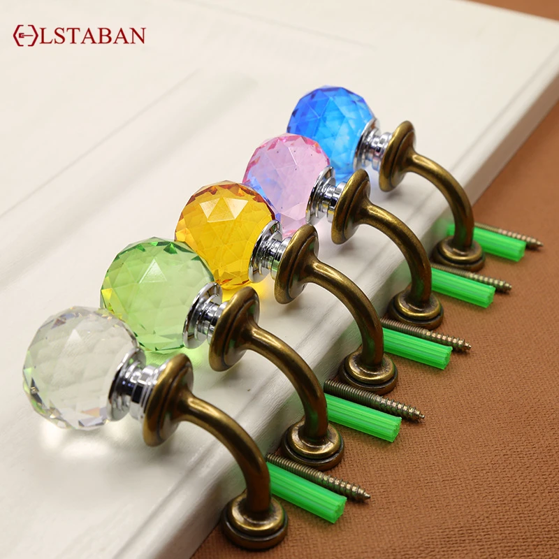 LSTABAN Modern Simple Zinc Alloy Creative Antique Color Bathroom Cloakroom Ball Crystal Single Hole Coat Hook