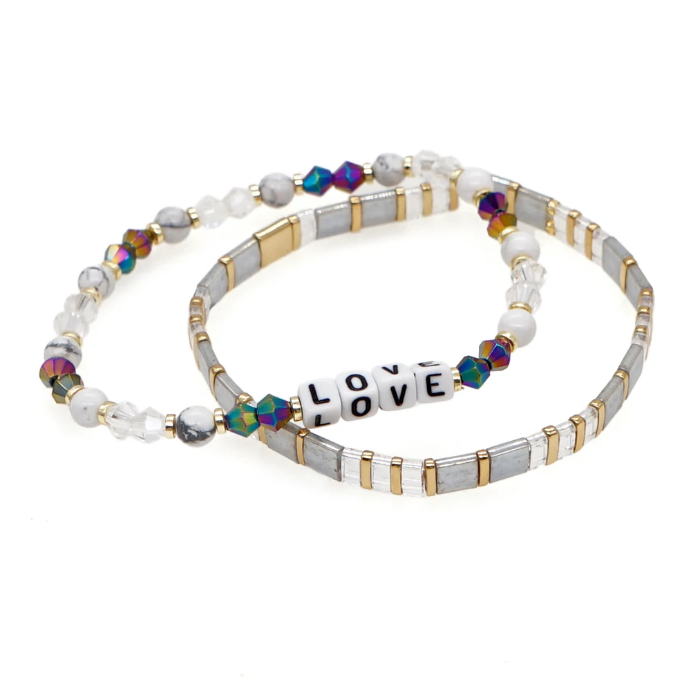 Go2BoHo, Модные Ювелирные наборы, Белый Бирюзовый Кристалл, Миюки Тила, бусы, любовные буквы, очаровательные браслеты, набор для женщин, для влюбленных, ювелирные изделия