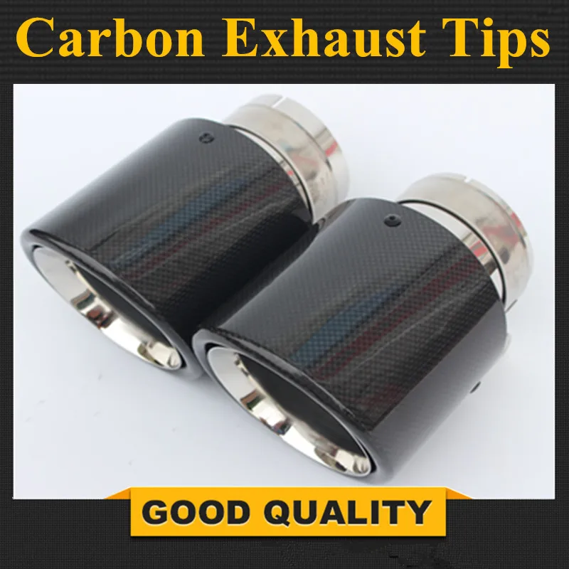 1 Pair  76mm Inlet 114mm Outlet exhaust tip Universal Glossy Carbon Fiber Car Exhaust Pipe Tail Muffler Tip