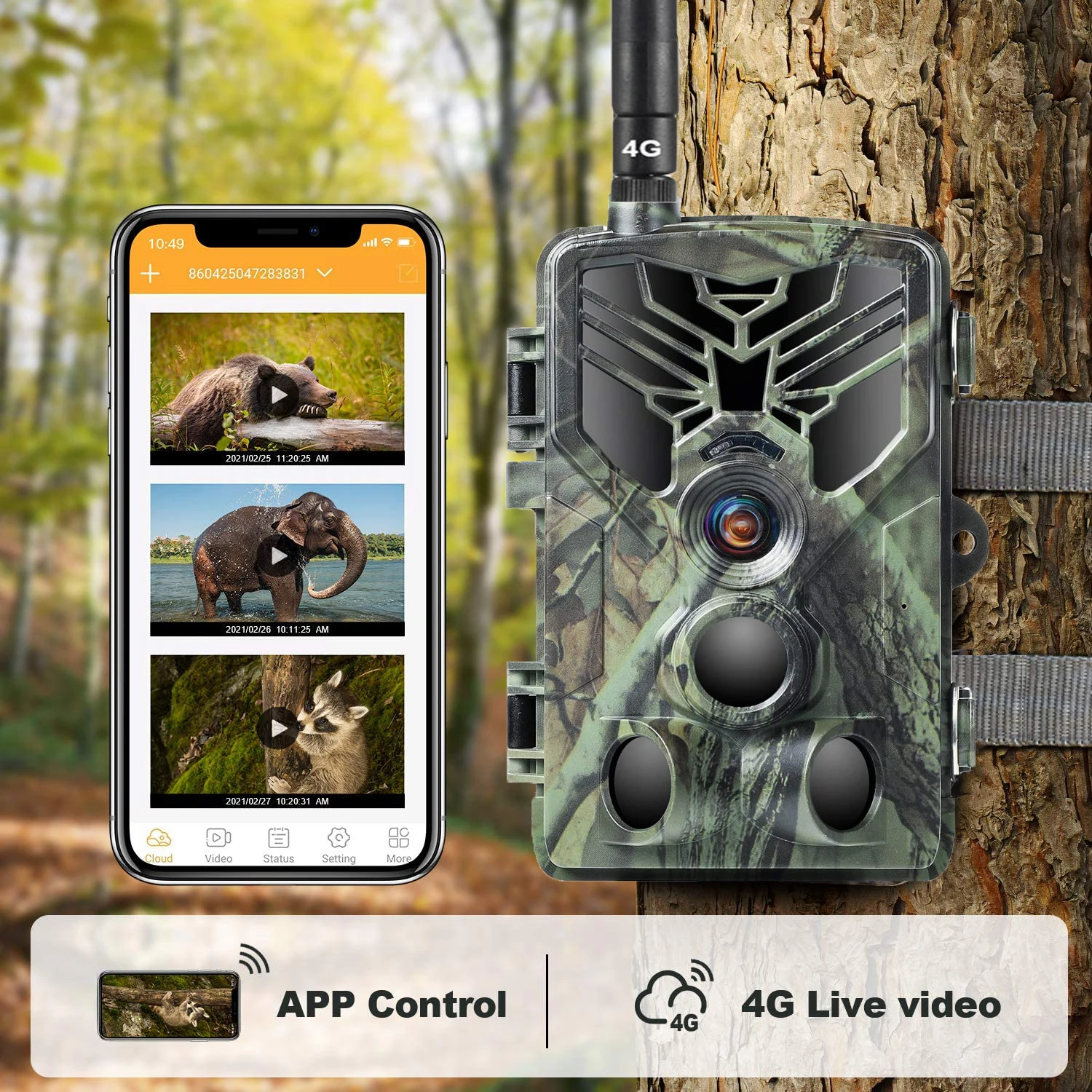 Live Video App Control Trail Camera, Cloud Service, 5000MA Lithium Battery, 30MP Hunting Cameras, 4G APP, Mobile I Wildlife Nigh