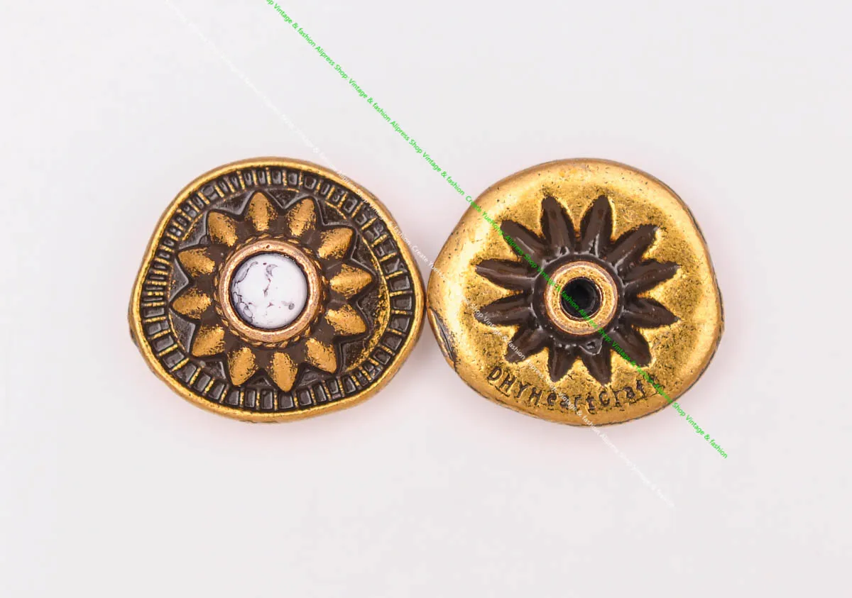 10pcs 19*18mm Vintage Messing Sonnenblume schwarz türkis Conchos Zubehör für DIY Leder Handwerk Gürtel Ledertasche Schlüssel bund Dekor – Detail 3