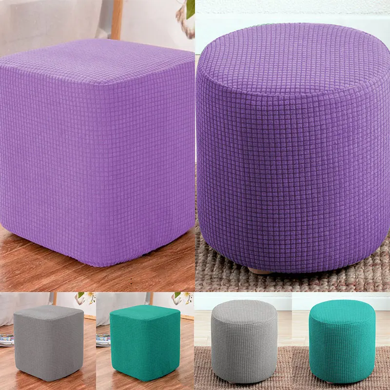 NEW Elastic Ottoman Slipcover Solid Color Rectangle Round Sofa Footstool Cover Case Stretch Storage Protector Covers