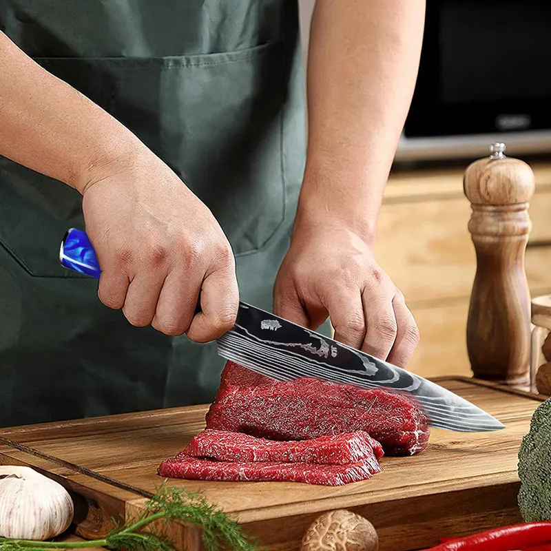 سكين مطبخ الشيف الياباني 1- 10 قطعة مجموعة 7CR17 440C الفولاذ المقاوم للصدأ دمشق رسم اللحوم الساطور تقطيع سانتوكو أدوات الطبخ #2