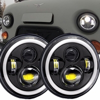2pcs 7 Inch LED Halo Headlight with H4 For Land Rover Defender 7 inch Headlamp with Amber Turn Signal For lada niva 4x4 Light