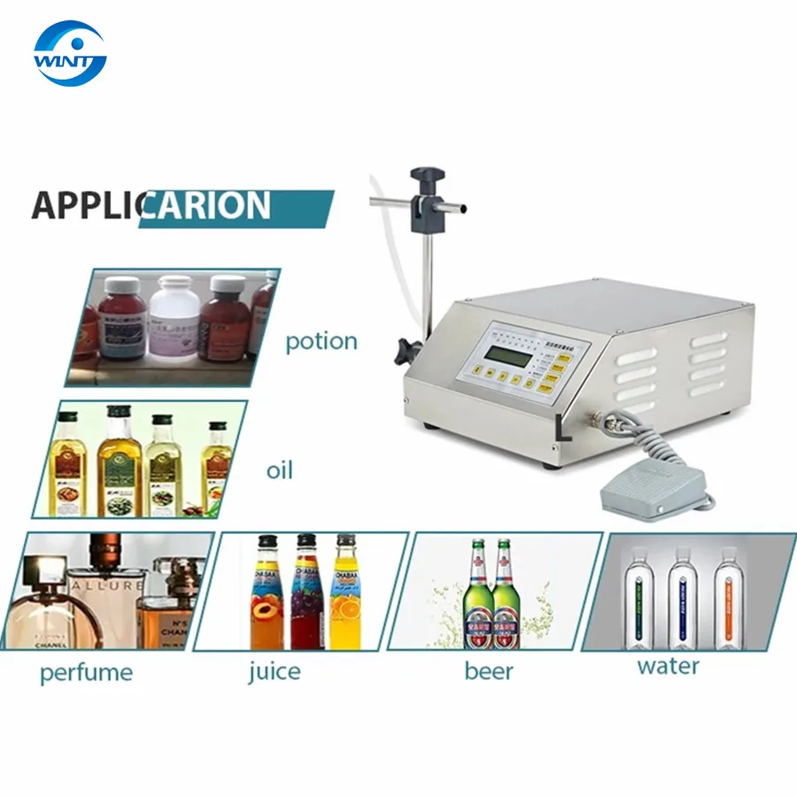 GFK-160 آلة تعبئة الزجاجات السائلة شبه الأوتوماتيكية 2-3500 مل التحكم الرقمي شرب عصير E-السائل العطور دواسة الزيت حشو