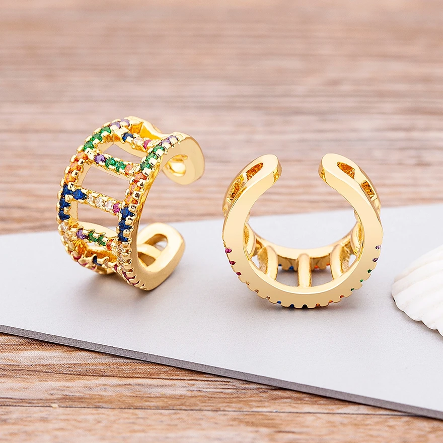 Nidin New Fashion 13 Styles Copper Zircon Wrap Earring Tragus Body Jewelry Ear Cuff Clip Nose Ring Fake Piercing Snug Earrings