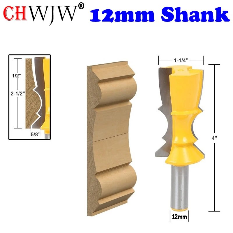 CHWJW 1PC 12mm Shank Reversible Crown Molding Router Bit Set Line knife Door knife Tenon Cutter for Woodworking Tools