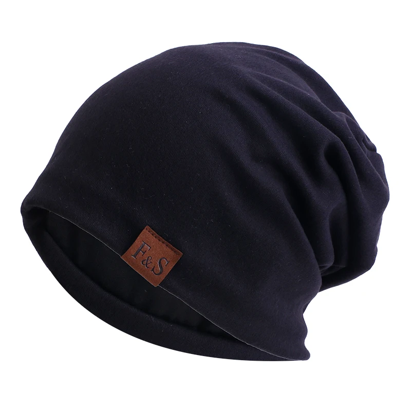 Fashion Letter Beanie Hat Men Double Layer Soft Thin Hip Hop Casual Stretch Slouch Hat Winter Warm Headcover Hair Loss Chemo Cap