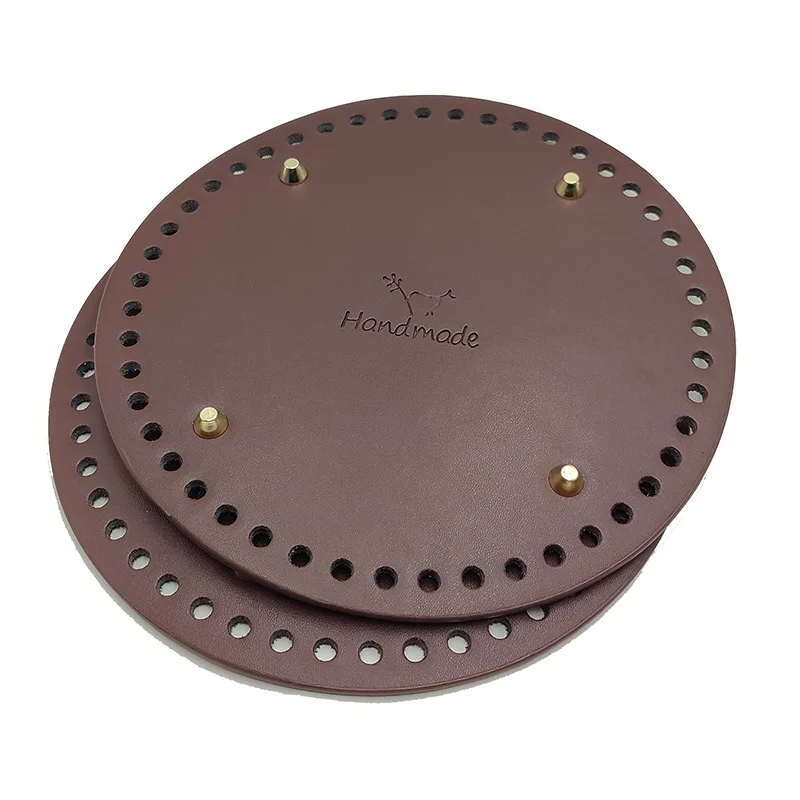 20cm Round Leather Bag Bottom Base with Pre-drilled Holes for Knitting DIY Purse Handbag Shoulder Bag Making Accessory