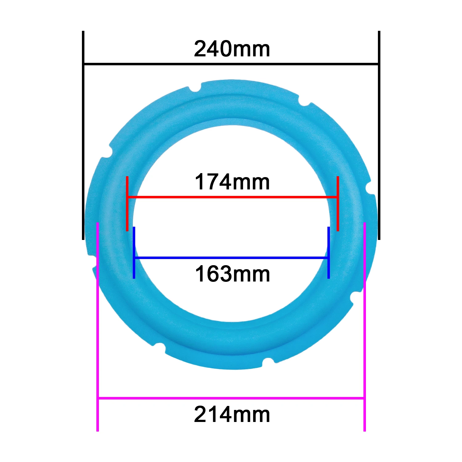 ลำโพงซับวูฟเฟอร์ขอบยางซ่อมแซมอะไหล่10นิ้ว240มม.Suspension สีฟ้าขอบแหวน2PCS