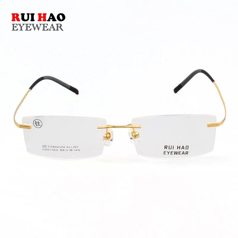 

Rimless Eyeglasses Frame Classic Business Titanium Alloy Glasses Myopia Fashion Optical Eyeglasses Rui Hao Eyewear Brand 201703