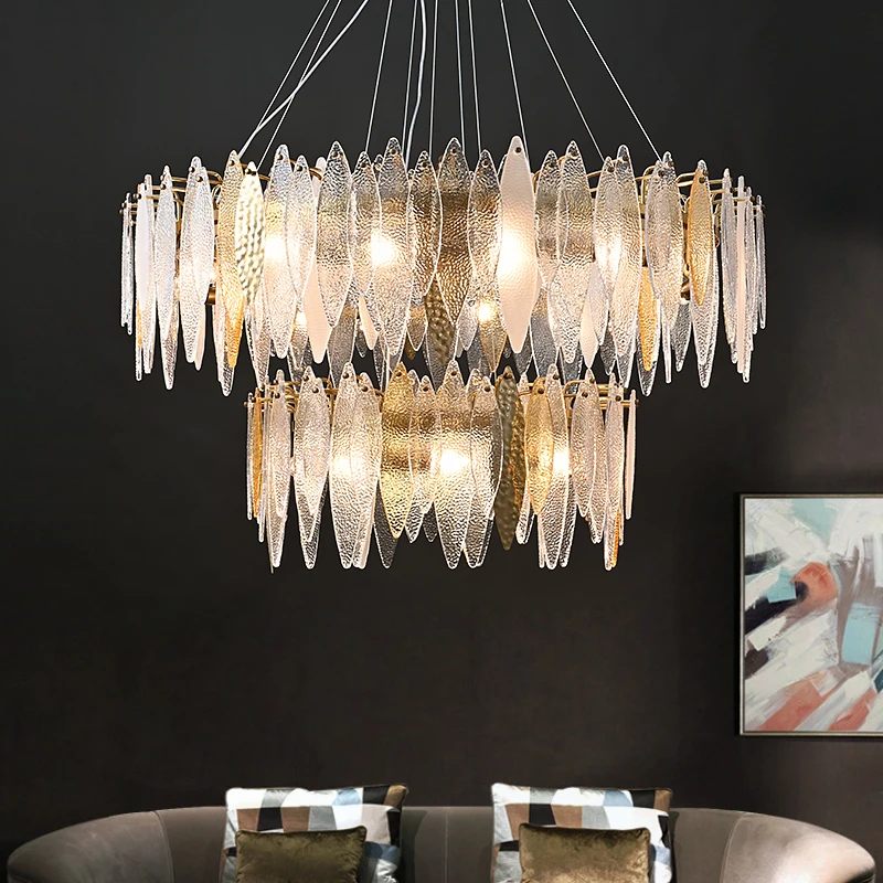 NORMICHY Modern Chandelier Leaf Frosted Glass Luxury Chandelier Living Room Lamp Villa Restaurant Hotel Ceiling Chandelier