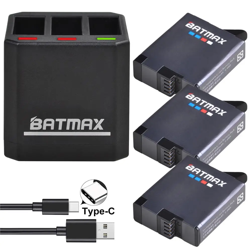 Batmax dla GoPro Hero 8 Hero 7 hero 6 hero 5 czarny akumulator litowo-jonowy akcesoria + potrójna ładowarka USB z portem typu C