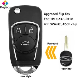 KEYECU Upgraded Flip Remote Key With 3 Btns 433.92MHz 4D60 for Chevrolet Optra Lacetti Daewoo Nubira for Holden/ Ravon SAKS-01TX