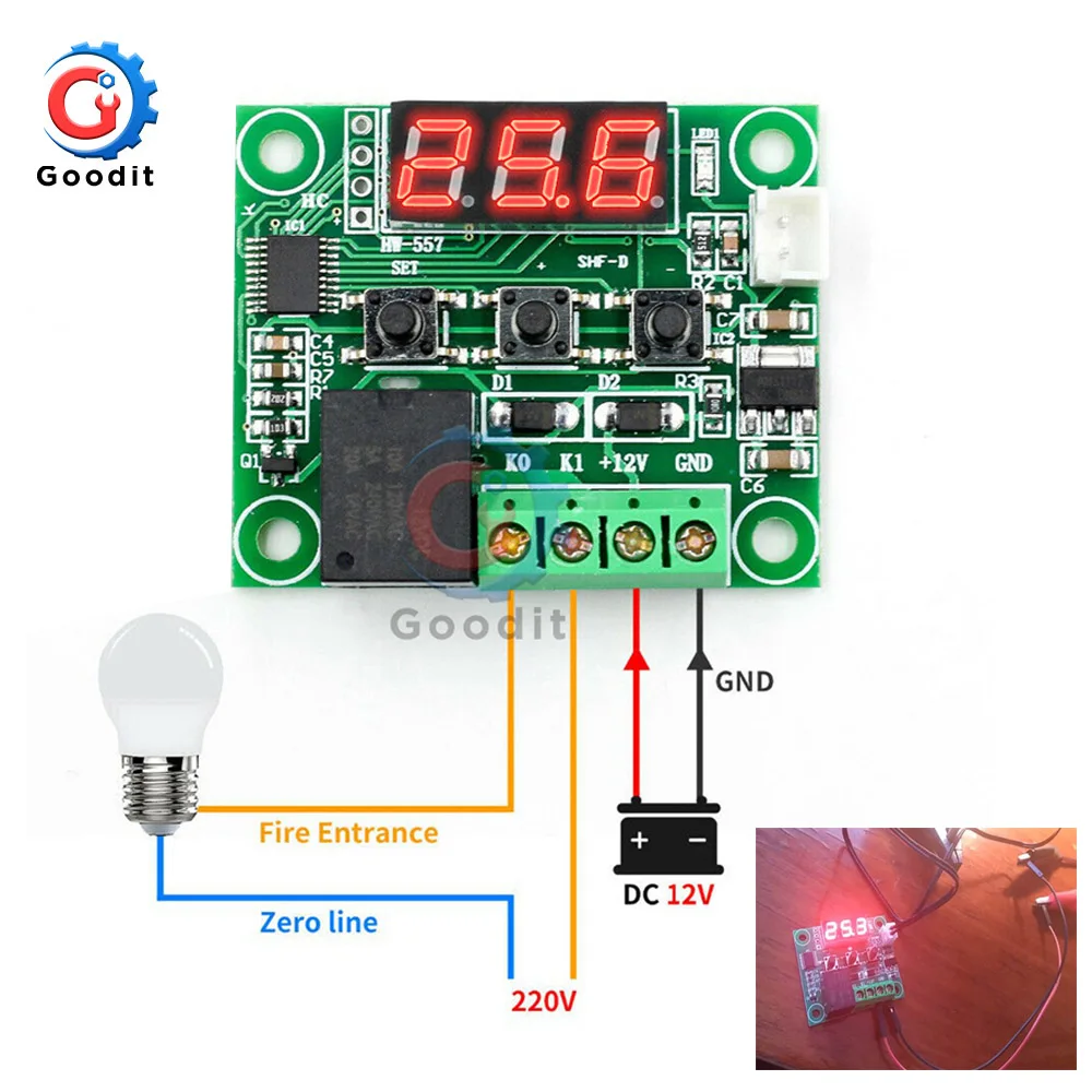 W1209 Digital Thermostat Temperature Controller DC 12V Regulator Thermoregulator Incubator NTC Sensor Meter Case heat cool temp