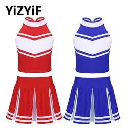 Cheerleader Kostuum Kinderen Meisjes Jazz Dans Kostuum Mouwloze Ritssluiting Tops Met Geplooide Rok Set School Cheerleading Uniformen