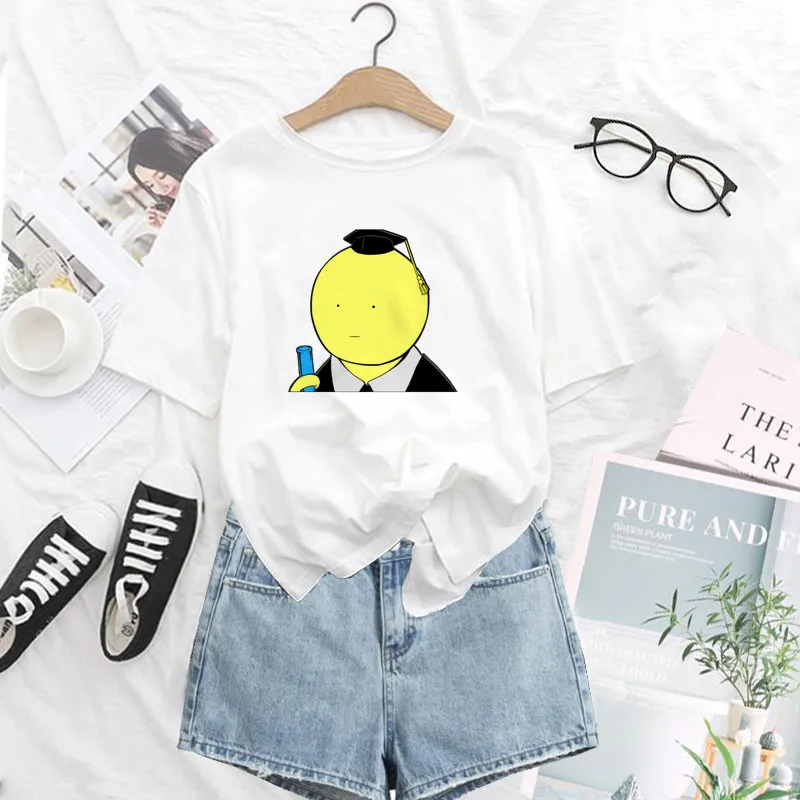 Assassination Classroom Cartoon Print T Shirt Women Funny Cartoon Harajuku Tshirt Short Sleeve White T-Shirt Female Tops Tees